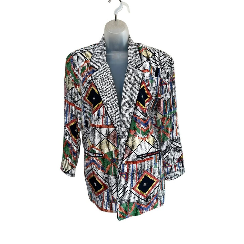 Vintage Pavlina Petites Dorothy Schoelen Art Print Rayon Jacket Blazer USA M